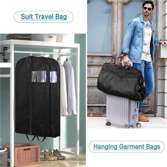 Suit Garment Bags 3 Pack Hanging Closet Travel Coat Jacket Shirt Storage Covers - Picture 4 of 7